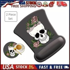 Ergonomic Skull Roses Gel Mouse Pad with Wrist Rest and Coaster for Home, Office picture