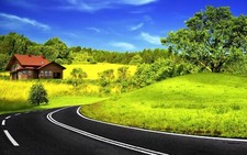Landscape spring hills trees house grass field road Custom Gaming Mat Desk picture