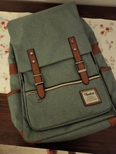 Feskin Professional Business Laptop Backpack Green Canvas with Faux Leather  picture