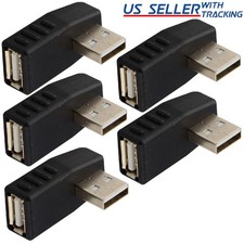 (5 Pack) Right Angle USB Male to Left Facing Female Adapter Coupler Connector 5x picture