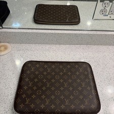 Louis Vuitton Laptop Case Sleeve Monogram Canvas Brown Leather Authentic picture