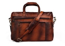 Handcrafted Leather Laptop Messenger Bag – Croc Texture – Vintage Brown picture
