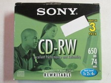 USED SONY CD-RW3 PACK REWRITABLE MULTI SPEED 1X 2X 4X 650MB 74 MIN 3CDRW650L picture