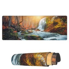 Laptop Mouse Pad Autumn Landscape Waterfall Desk Mat with Stitched Edges 31.5... picture