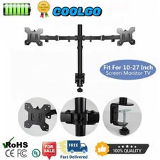 Double Twin Arm Desk Mount Bracket LCD Computer Monitor Stand 10”-27” Screen TV picture