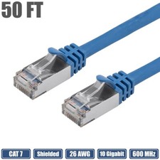 50FT Cat7 RJ45 Ethernet LAN Network S/FTP Patch Cable Shielded 600MHz 26AWG Blue picture