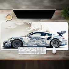 Large White Sports Car Gaming Mouse Pad - Extended Anti-Slip Desk Mat picture