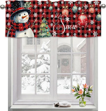 Christmas Valance for Windows Red Let It Snow Snowman Rustic Buffalo  Christmas picture