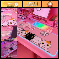 XL Pink Kawaii Cat RGB Gaming Mouse Pad 31.5x12 Inch - LED Light Up, Non-Slip Ru picture