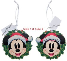 Disney Parks Santa Wreath Mickey & Minnie Mouse Double Sided Acrylic Ornament picture