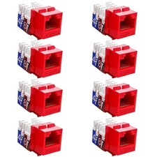 8 Pcs Cat5E RJ45 Ethernet LAN Network Keystone Jack 110 Punch Down Snap-in Red picture