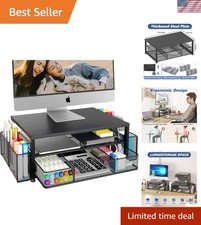 Durable Black 2-Tier Monitor Riser & Desk Organizer for Workspace Elegance picture
