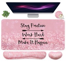 Large Mouse Pad and Keyboard Wrist Rest 4-in-1 Pink Stay Positive Gaming picture