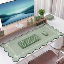 Scalloped Bow Desk Mat Coquette Pad, Light Green, 31.5x15.7in picture