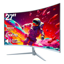 27 Inch Curved Monitor 100Hz, PC White Computer Gaming Monitor FHD 1080P, 1800R, picture