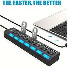 7-Port USB 2.0 Multi Charger Hub +High Speed Adapter ON/OFF Switch Laptop PC LOT picture
