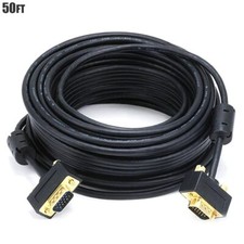 50FT SVGA VGA Male to Male Monitor Cable Ultra Slim Cord Gold w/ Ferrite Cores  picture