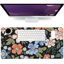 23.6x11.8 Inch Wildflower Desk Mat Large NonSlip PU Leather Mouse Pad picture