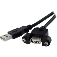 StarTech 3ft Panel Mount USB 2.0 A-A F/M Cable (USBPNLAFAM3) 3 ft, Black picture