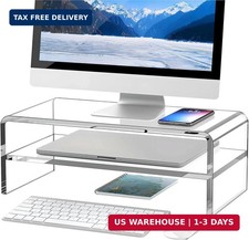 Egchi Clear Acrylic Monitor Stand Riser 2 Tier, 5.12 Inches High Clear Computer  picture