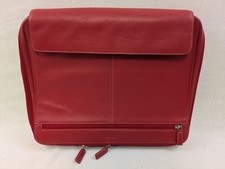 Levenger Red Leather Zipper Portfolio Organizer Laptop Travel Case Rare Office picture