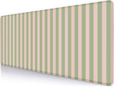 Pink and Green Vertical Striped Large Extended Mouse Pad, Cute Retro Vintage Str picture