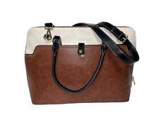 CLUCI Women's Brown Leather Ivory Black Briefcase Laptop Shoulder Travel Bag picture