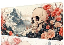 Skull Flower Desk Mat Gothic Red Peony Ink Mousepad XL 31.5x11.8 Inches picture