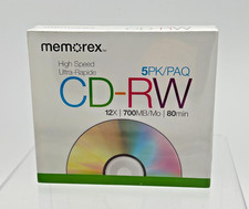 Memorex High Speed CD-RW 12x 700mb 80min 5 Pack  New Sealed Reusable with Cases picture