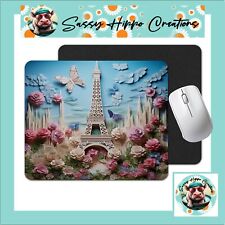 Mouse Pad 3D Eiffel Tower Butterfly Flowers Paris Anti Slip Back Easy Clean picture