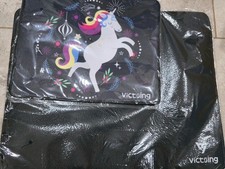 Mouse Pad Set Non-Slip Black Plain & Multicolor Unicorn Design 