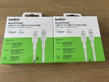 2 Belkin BoostCharge USB-C to USB-C Cable 6.6  Fast Charge White 60W NEW picture