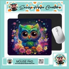 Mouse Pad Neon Owl Colorful Flowers Anti Slip Back Easy Clean Hand Sublimated picture