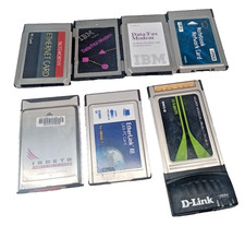 7  QTY Vintage Assorted PCMCIA Cards  - Network LAN, Fax Modem, Wireless 802b/g picture