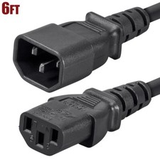 6FT 14/3 Power Extension Cord Cable IEC 60320 C14 Male to IEC 320 C13 Female 15A picture