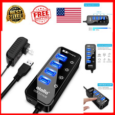 USB 3.0 Hub 4-Port 5Gbps Charging Port AC Adapter Individual Switches 18-Month picture