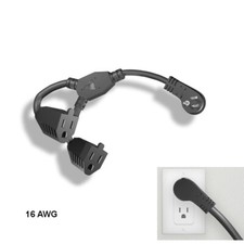 [10X] 1ft 16 AWG Low Profile Angled Power Y Cord NEMA5-15P to NEMA5-15R x2 picture