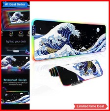 Large Gaming Mouse Pad 31.5 x 11.9 Inch RGB LED 10 Lighting Modes Sea Wave Desk picture