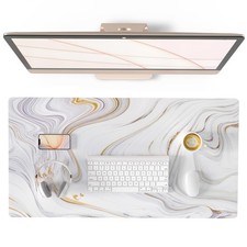 QIYI White Mouse Pad, Cute Marble Large Desk Mat, PU Leather Desk Protector Mous picture