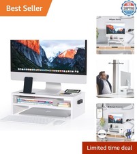 Elegant 2-Tier Ergonomic Monitor Stand Riser – Eco-Friendly White Design picture