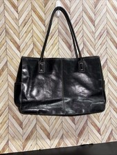 Fossil Black Leather Briefcase Padded Laptop Computer Bag Double Shoulder Strap picture