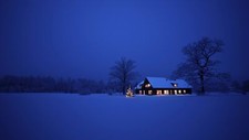 Landscape snow house trees night lights winter Custom Gaming Mat Desk picture