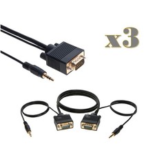 3-Pack - 3FT SVGA M/M + 3.5mm Aux Audio Cable Jack for Monitor PC Projector TV picture