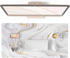 QIYI White Mouse Pad, Cute Marble Large Desk Mat, PU Leather Desk Protector Mous picture