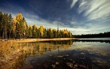 Landscape forest lake sky trees Custom Gaming Mat Desk picture