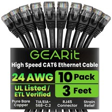Cat 6 Ethernet Patch Cable 3 ft Black (10 Pack) Cat6 Patch Cables 3ft Black/E... picture
