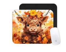 Custom Mouse Pad Cute Cow with Fall Leaves Autumn Farm Animal Desk Mat picture