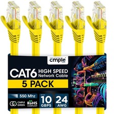 5 Pack Cat6 Patch Cable Ultra-Fast Internet LAN Cord for Home & Office Yellow picture