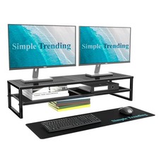 Black 2 Tier Metal Dual Monitor Stand Riser Desktop Organizer 32x10 Mouse Pad picture