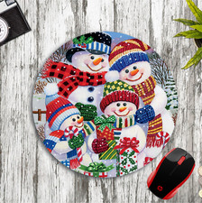 SNOWMAN FAMILY CHRISTMAS ROUND NEOPRENE MOUSE PAD MAT HOME SCHOOL OFFICE picture